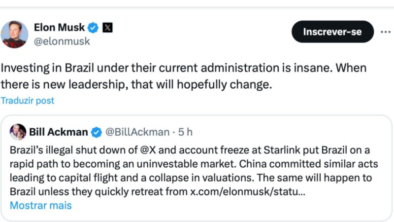Em novo Perfil, Elon Musk disse que investir no Brasil hoje é insano