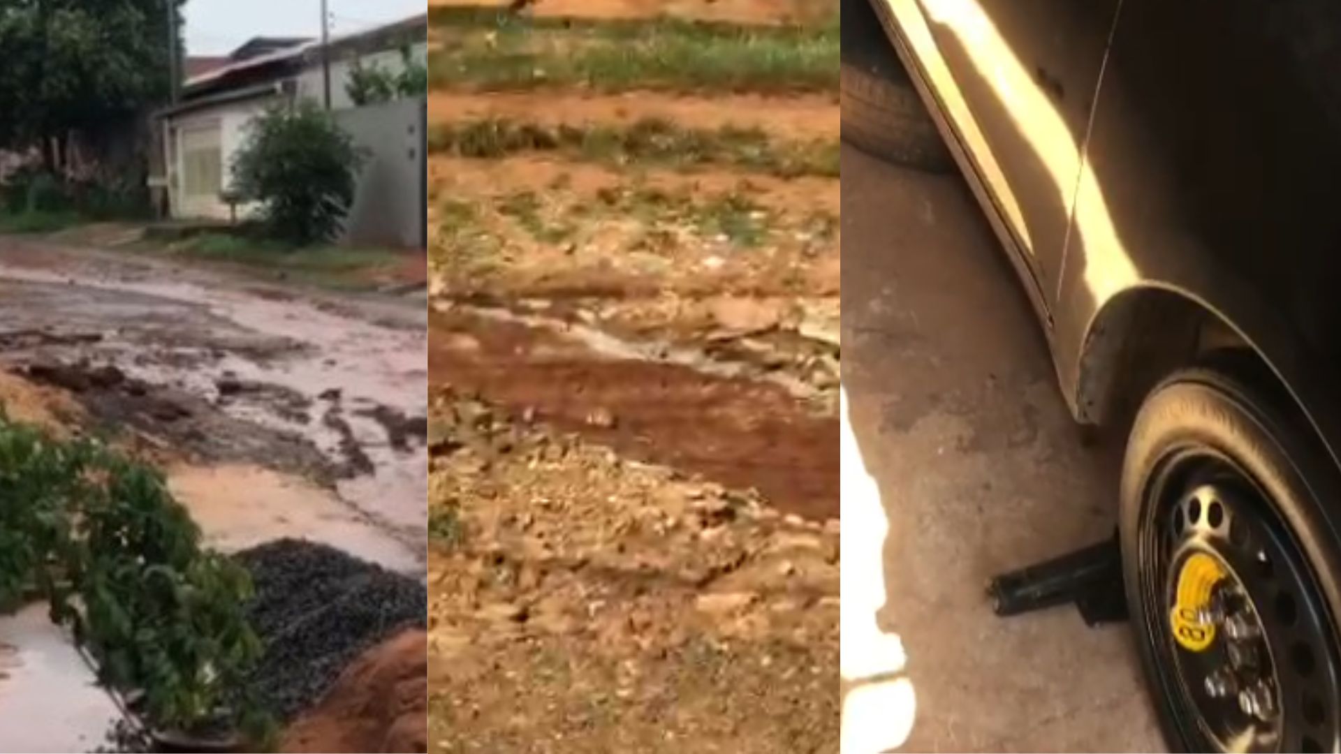 Sem asfalto e com ruas cheias de buracos, ter pneus furados já é comum no bairro Pioneiros