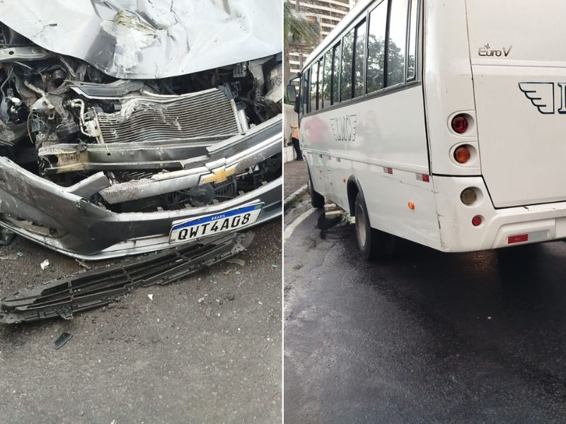Colisão entre carro e ônibus deixa trânsito caótico em Manaus