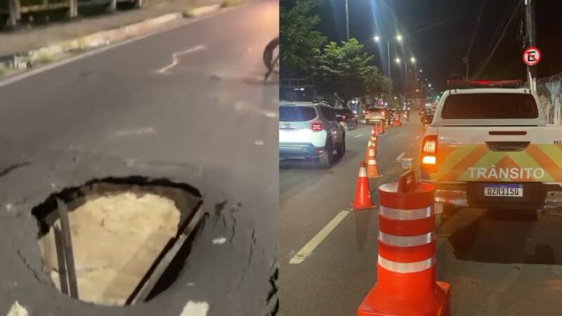 Cratera interdita trecho da Constantino Nery e causa transtornos em Manaus