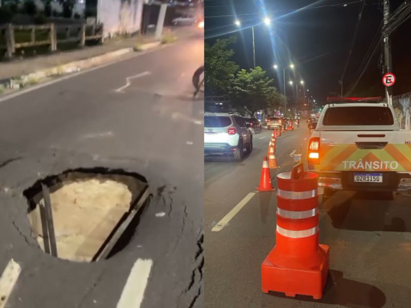 Cratera interdita trecho da Constantino Nery e causa transtornos em Manaus