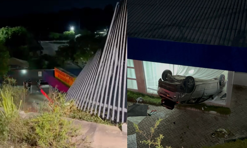 Família fica ferida após carro despencar de 7 metros e capotar dentro do pátio do Detran-AM; veja vídeo