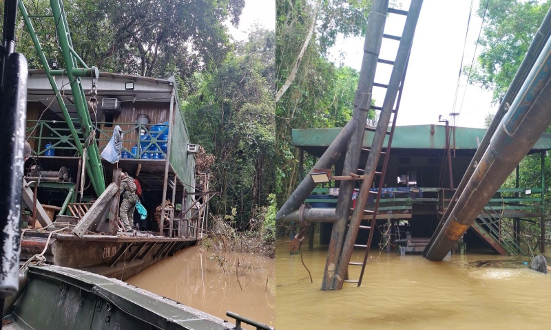 Forças Armadas destroem 16 balsas de garimpo ilegal na Amazônia e apreendem mercúrio usado na extração de ouro
