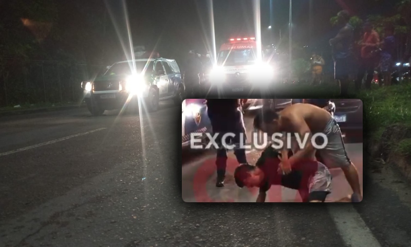 Homem desaba e chora sobre o corpo do irmão atropelado na Cidade Nova, em Manaus