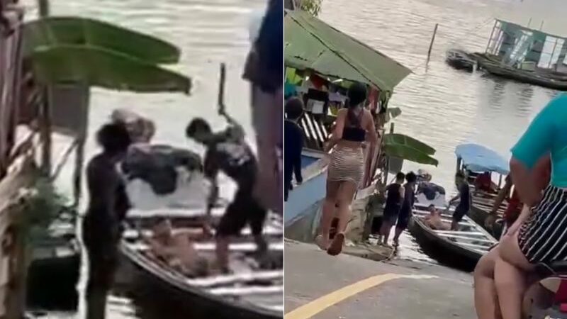 Vídeo mostra homem gritando ao levar pauladas em barco no AM