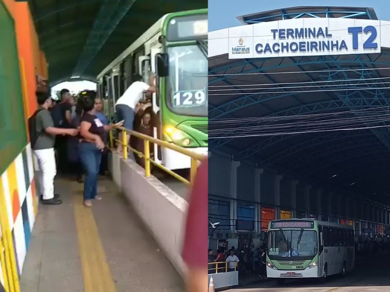 veja o que passageiros fazem com assaltante de ônibus dentro de terminal em Manaus