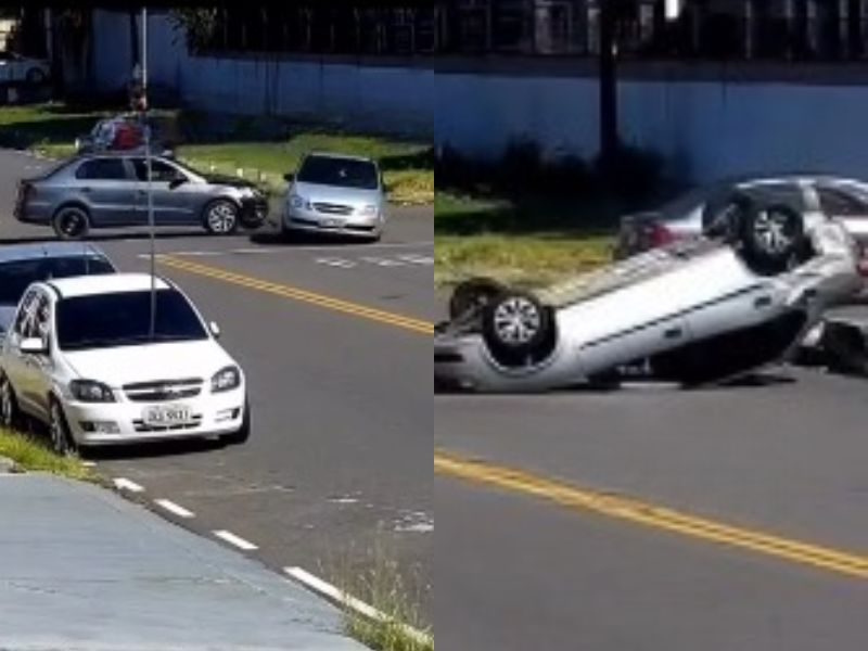 Carro capota após colisão na Cachoeirinha