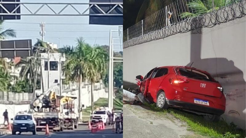 Carro derruba poste e causa congestionamento na Av das Torres