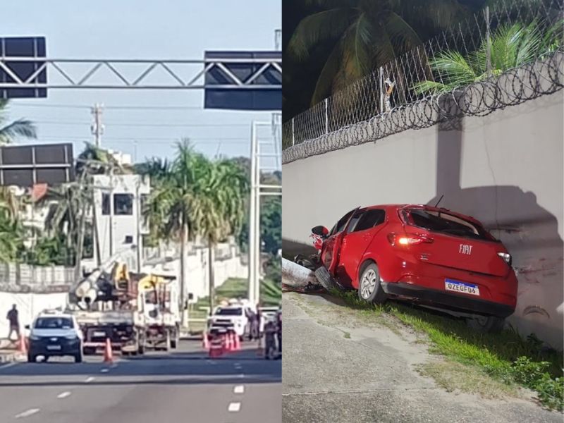 Carro derruba poste e causa congestionamento na Av das Torres