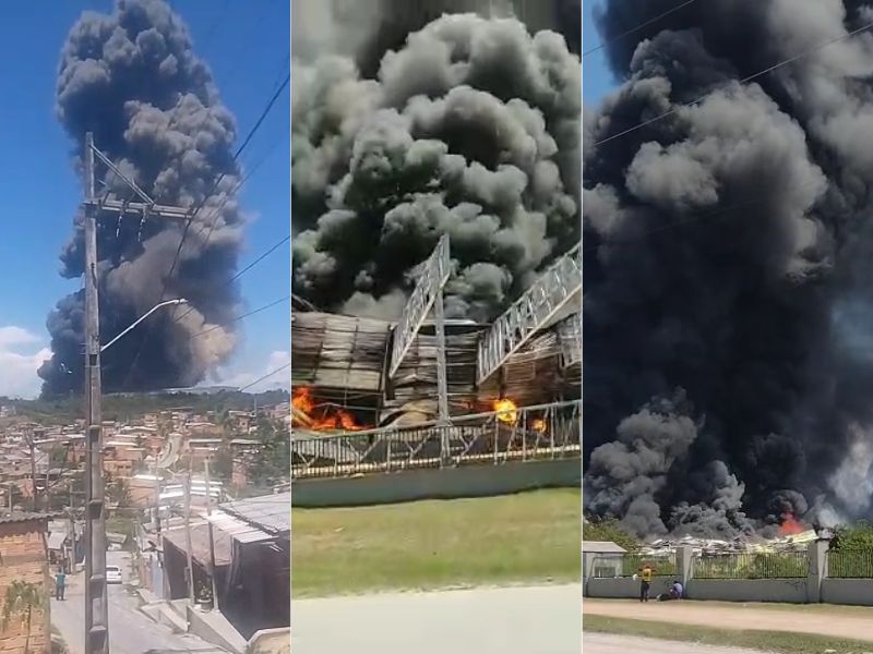 Incêndio de grandes proporções atinge fábrica no Distrito Industrial