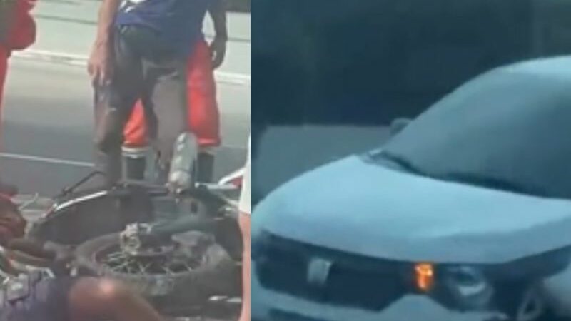 Acidente na Estrada da Ponta Negra deixa motociclista caído na manhã desta terça-feira (14)
