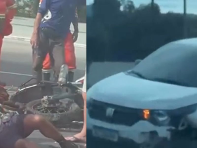 Acidente na Estrada da Ponta Negra deixa motociclista caído na manhã desta terça-feira (14)