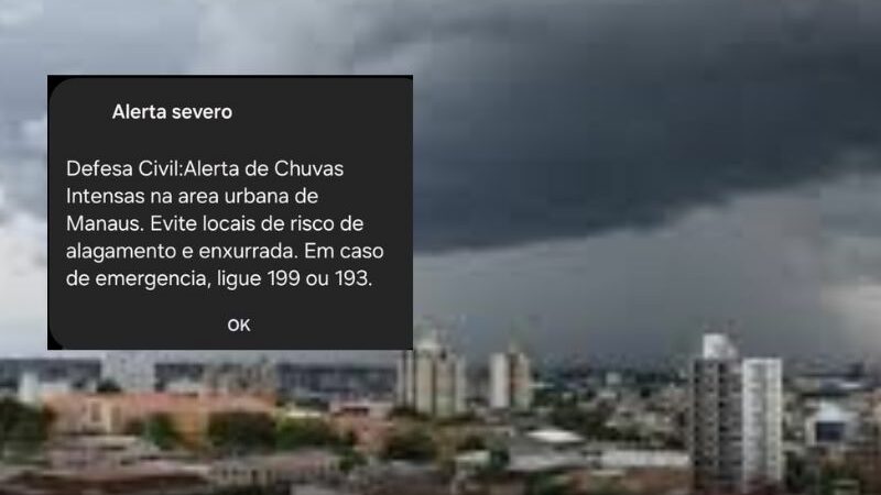 Defesa Civil emite alerta de tempestade com risco de alagamentos em Manaus
