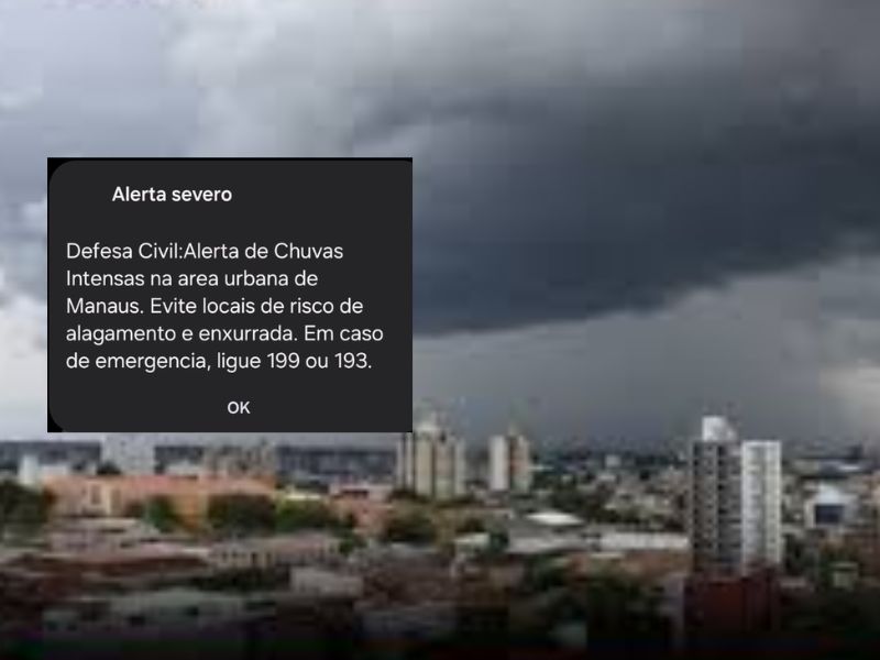 Defesa Civil emite alerta de tempestade com risco de alagamentos em Manaus