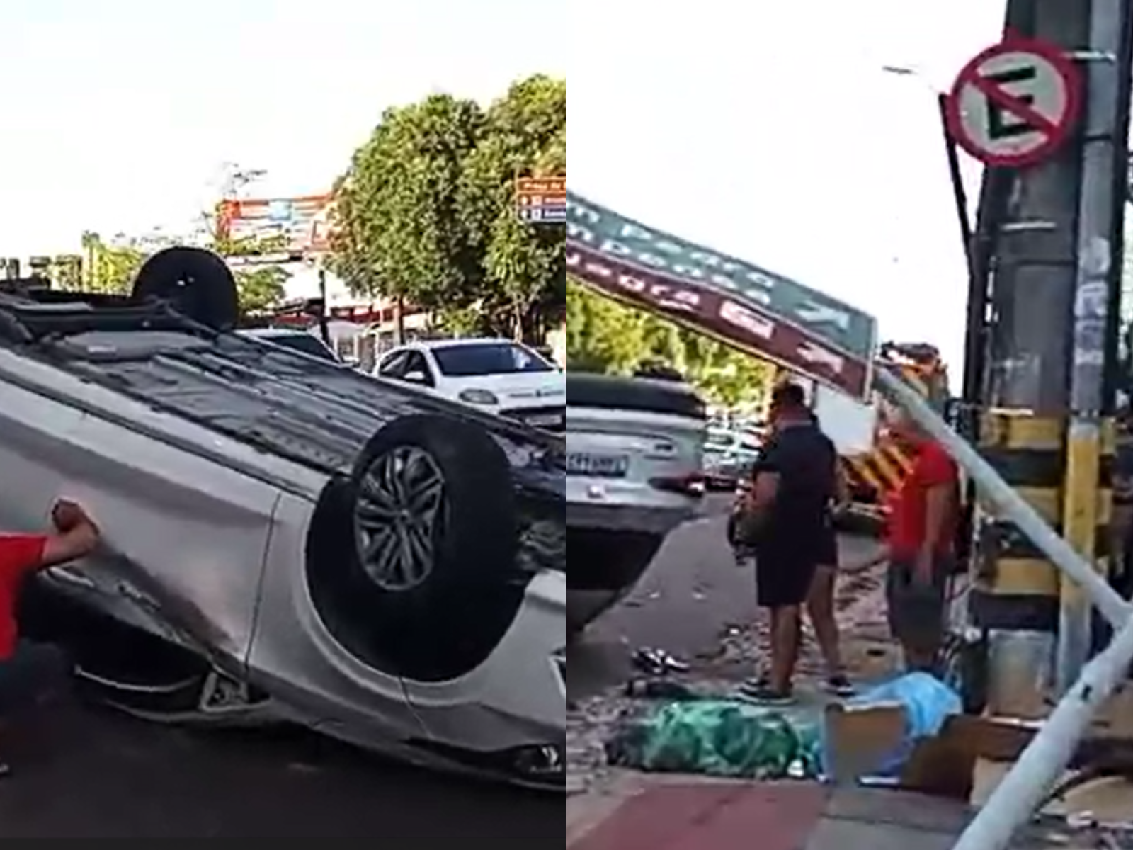 Motorista capota carro com família a bordo na Djalma Batista