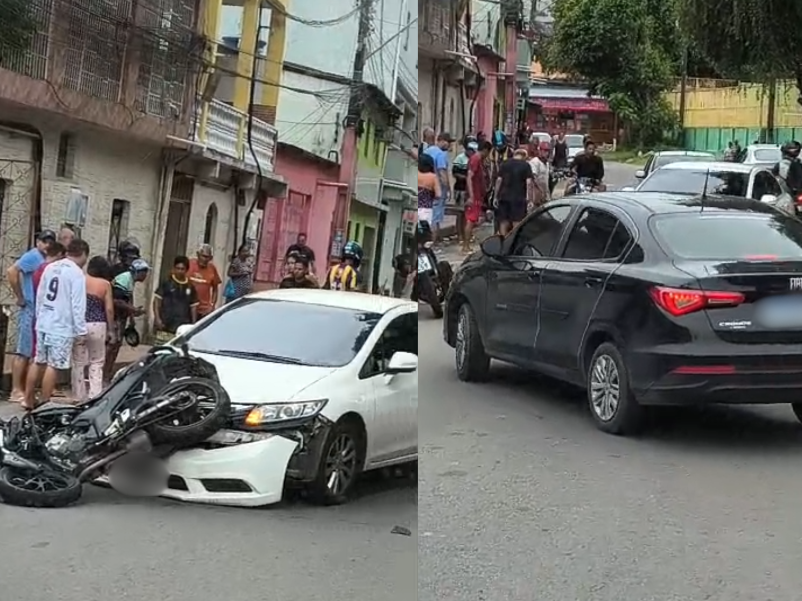 Carro fica destruído após colidir com moto no São José, em Manaus; VÍDEO