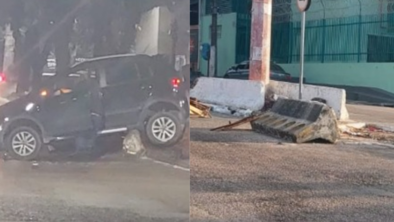 Carro colide com estrutura na avenida Codajás, em Manaus