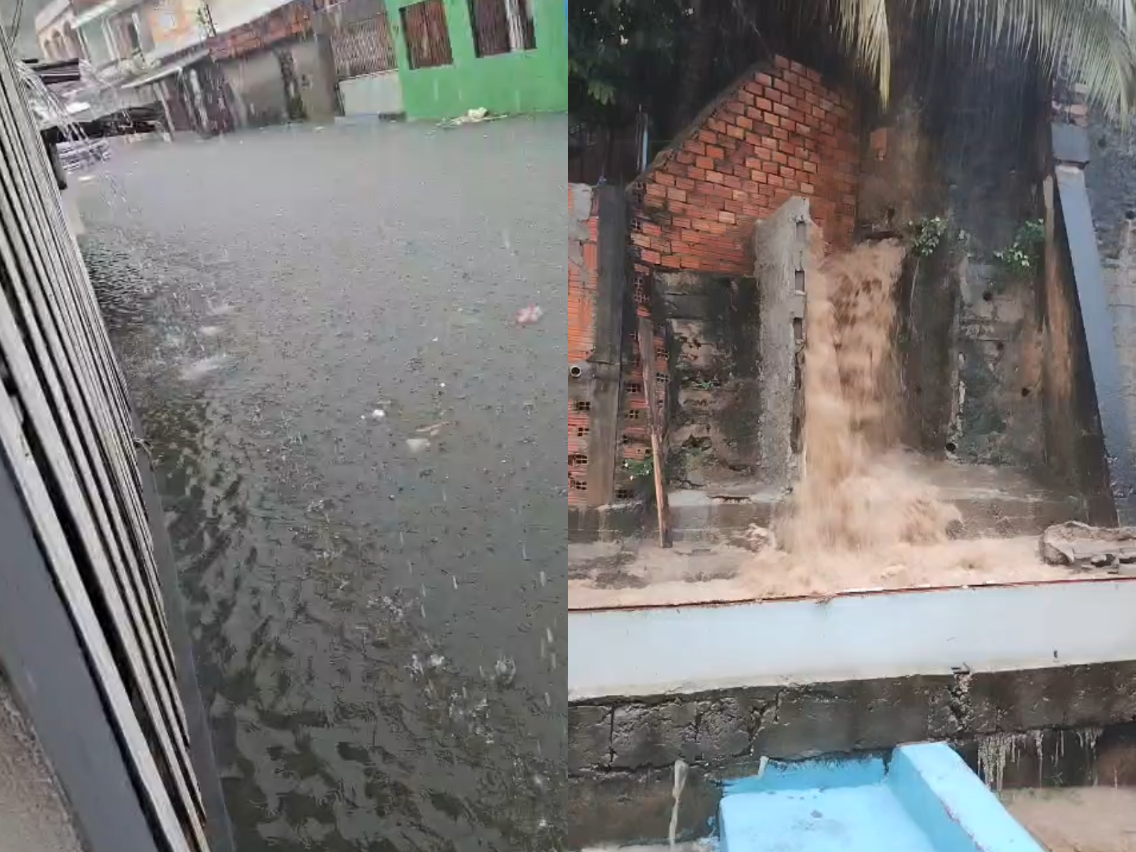 Chuva forte causa alagamentos, desabamento de muro e prejuízos em diferentes bairros de Manaus