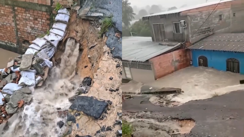 Rompimento de tubulação após forte chuva destrói casa na zona norte de Manaus