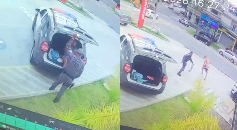 PM ‘valentão’ se atrapalha e deixa suspeito fugir após abrir camburão; veja vídeo