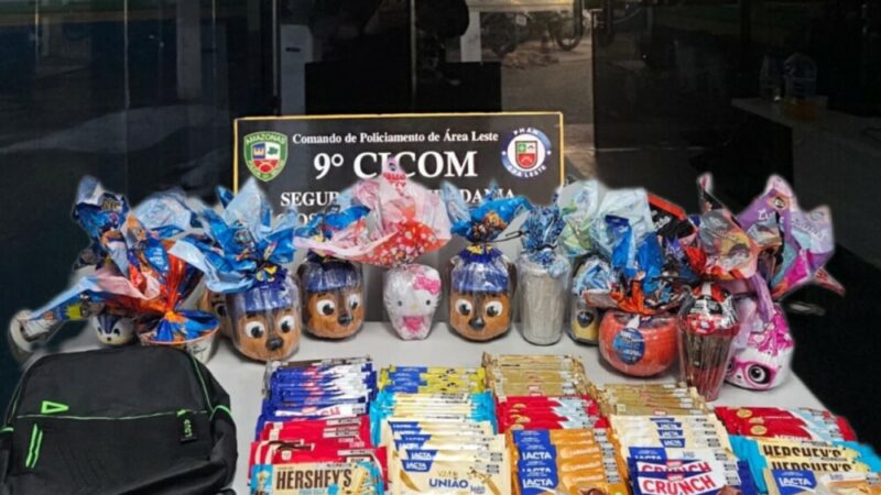Adolescente de 14 anos é apreendida com ovos de Páscoa e 86 barras de chocolate em Manaus