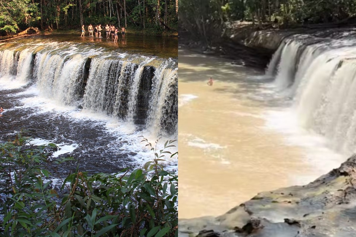 Cachoeira Natal, em Presidente Figueiredo, fica barrenta após obra irregular; empresa é multada em R$ 3 milhões